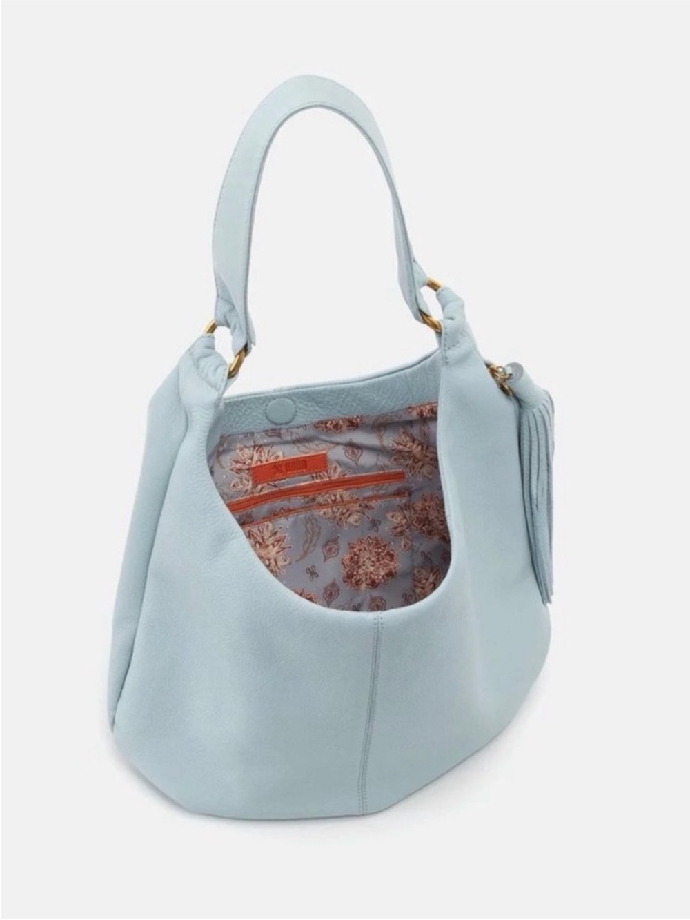 HOBO Gardner Pale Blue Leather Shoulder Bag with Tassel and Dust Bag - Picture 2 of 8